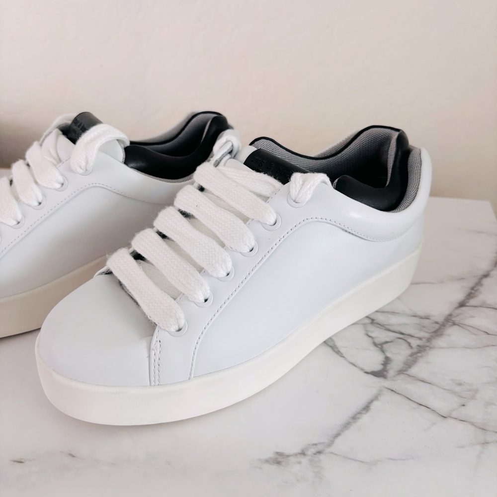 Rag & Bone Retro Pro Leather Chunky Sneakers Size 39 US 9 White Black Ortholite - Picture 3 of 12